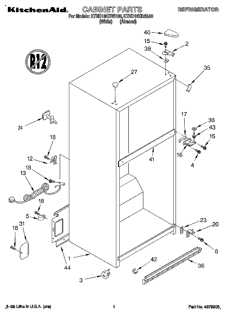 CABINET Diagram and Parts List for KTHD18KDWH00  Whirlpool Refrigerator