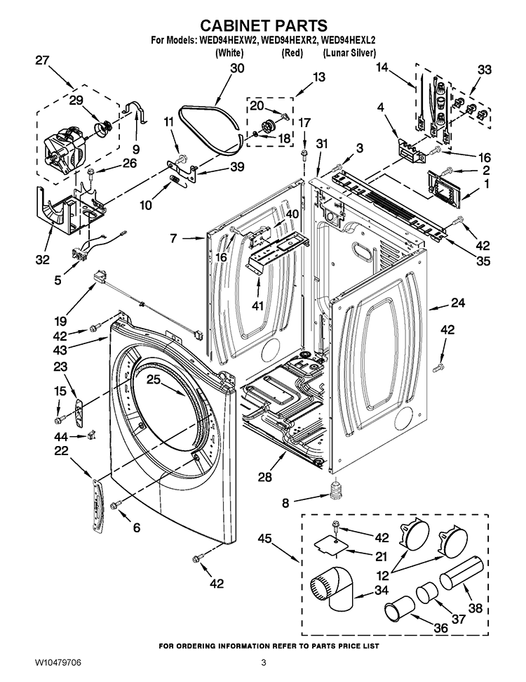 CABINET PARTS Diagram and Parts List for WED94HEXL2  Whirlpool Dryer