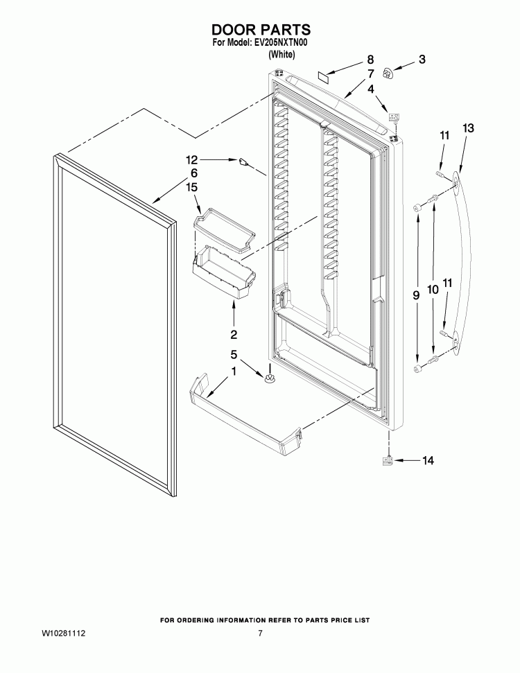 DOOR PARTS Diagram and Parts List for EV205NXTN00  Whirlpool Freezer