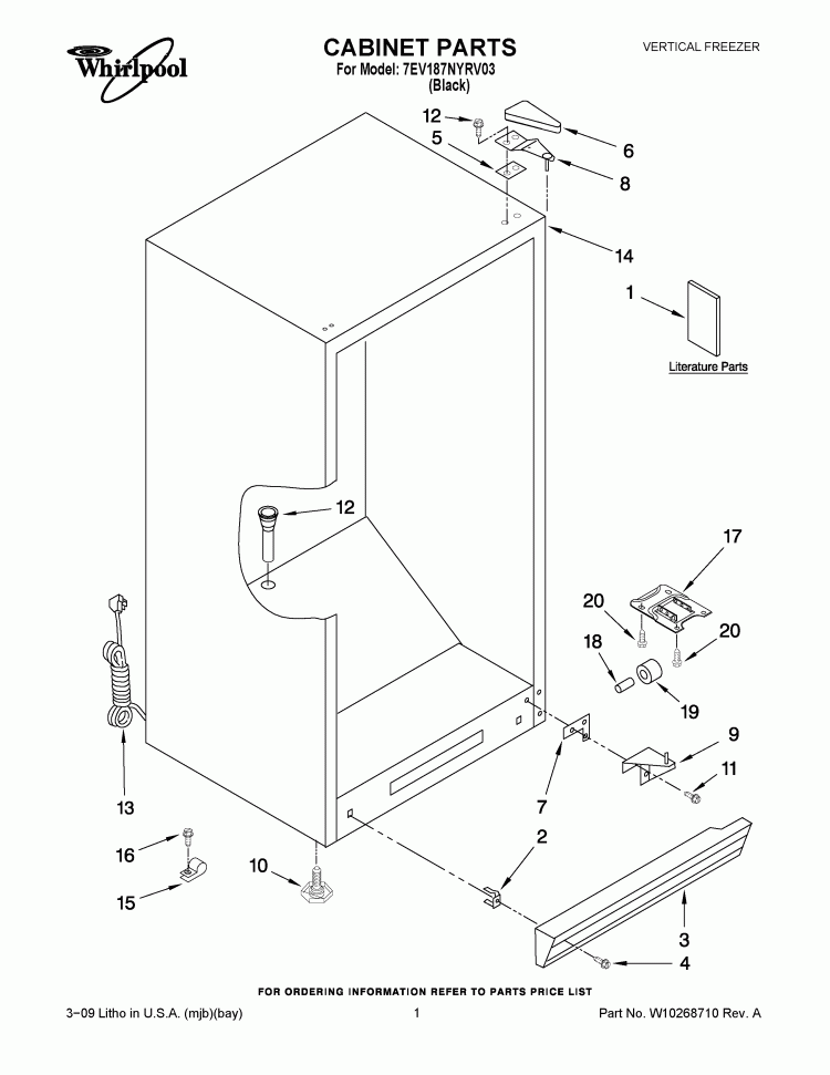 CABINET PARTS Diagram and Parts List for 7EV187NYRV03  Whirlpool Freezer