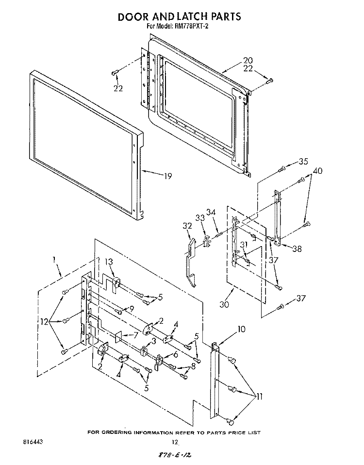 DOOR AND LATCH Diagram and Parts List for RM778PXT2  Whirlpool Microwave Oven Combo