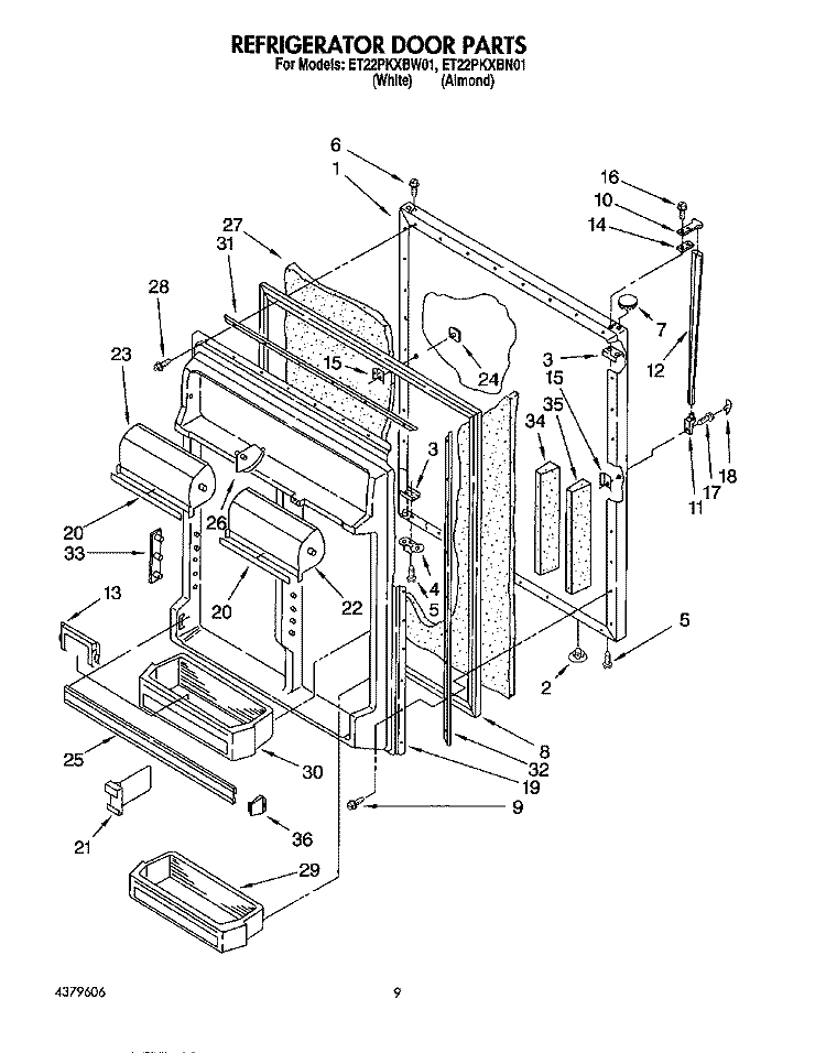 REFRIGERATOR DOOR Diagram and Parts List for ET22PKXBN01  Whirlpool Refrigerator