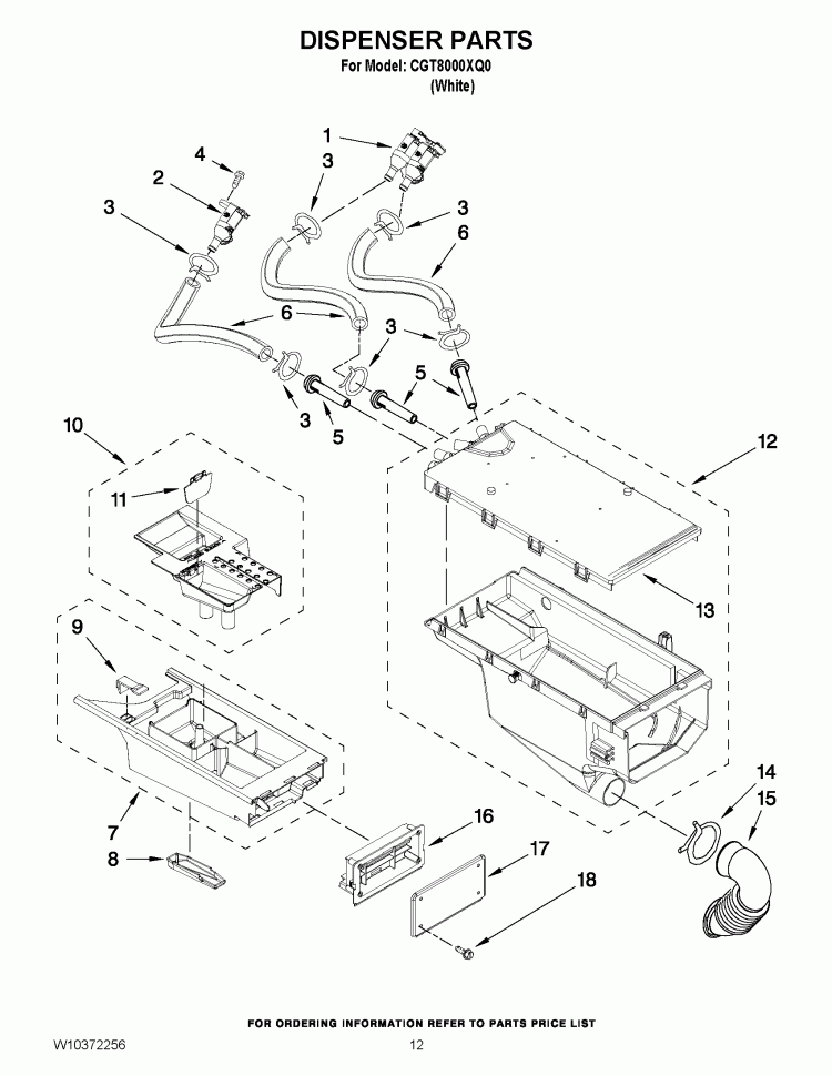 DISPENSER PARTS Diagram and Parts List for CGT8000XQ0  Whirlpool Washer Dryer Combo