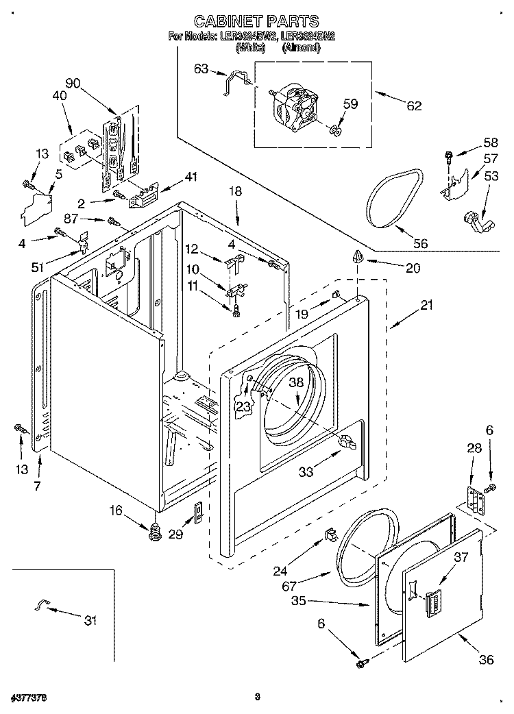 SECTION Diagram and Parts List for LER3624BW2  Whirlpool Dryer