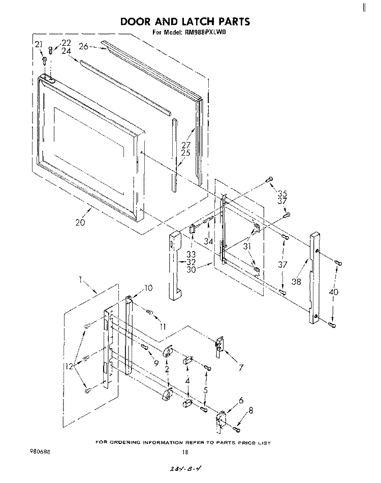DOOR AND LATCH Diagram and Parts List for RM988PXLW0  Whirlpool Microwave Oven Combo