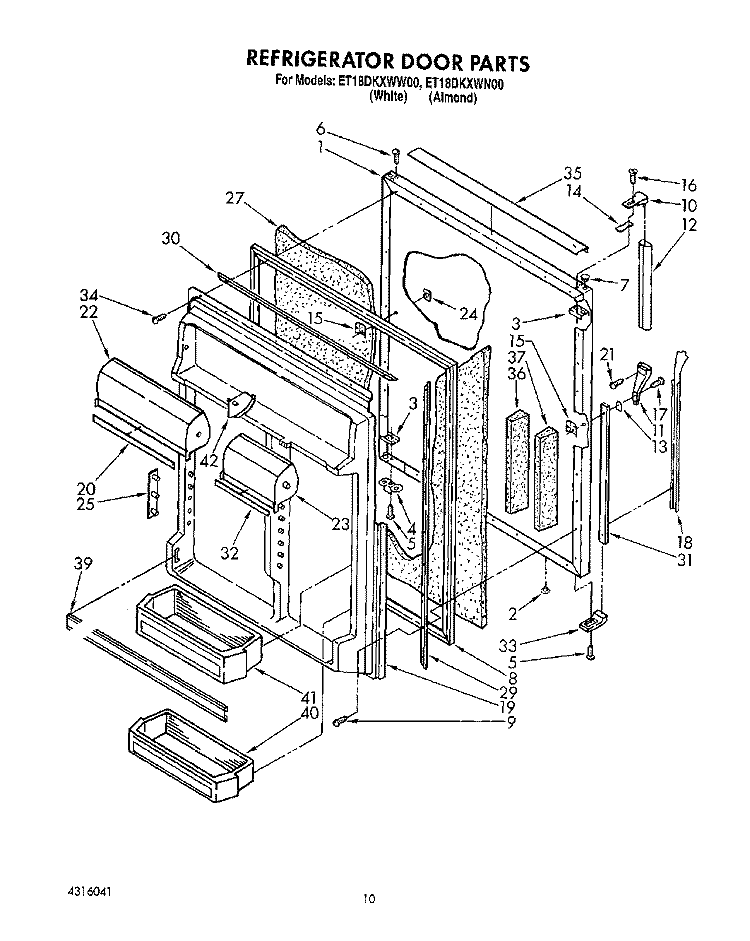 REFRIGERATOR DOOR Diagram and Parts List for ET18DKXWN00  Whirlpool Refrigerator