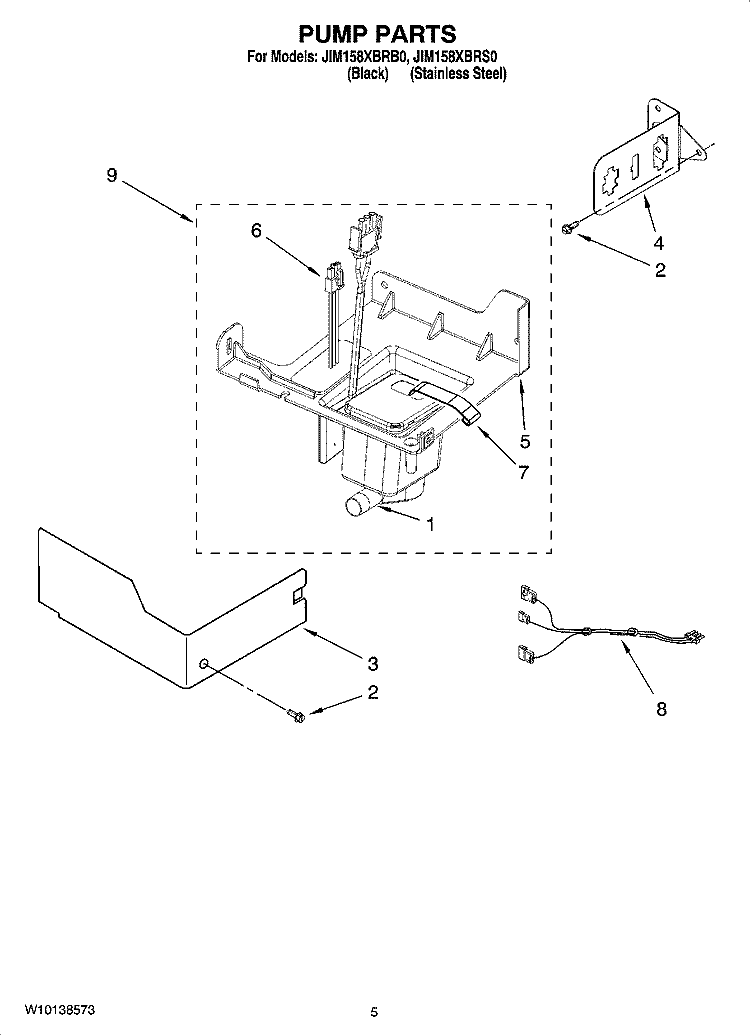 PUMP PARTS Diagram and Parts List for JIM158XBRB0  Whirlpool Ice Maker