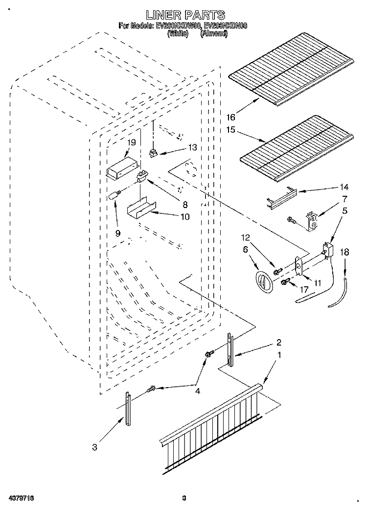 LINER Diagram and Parts List for EV200NXDN00  Whirlpool Freezer