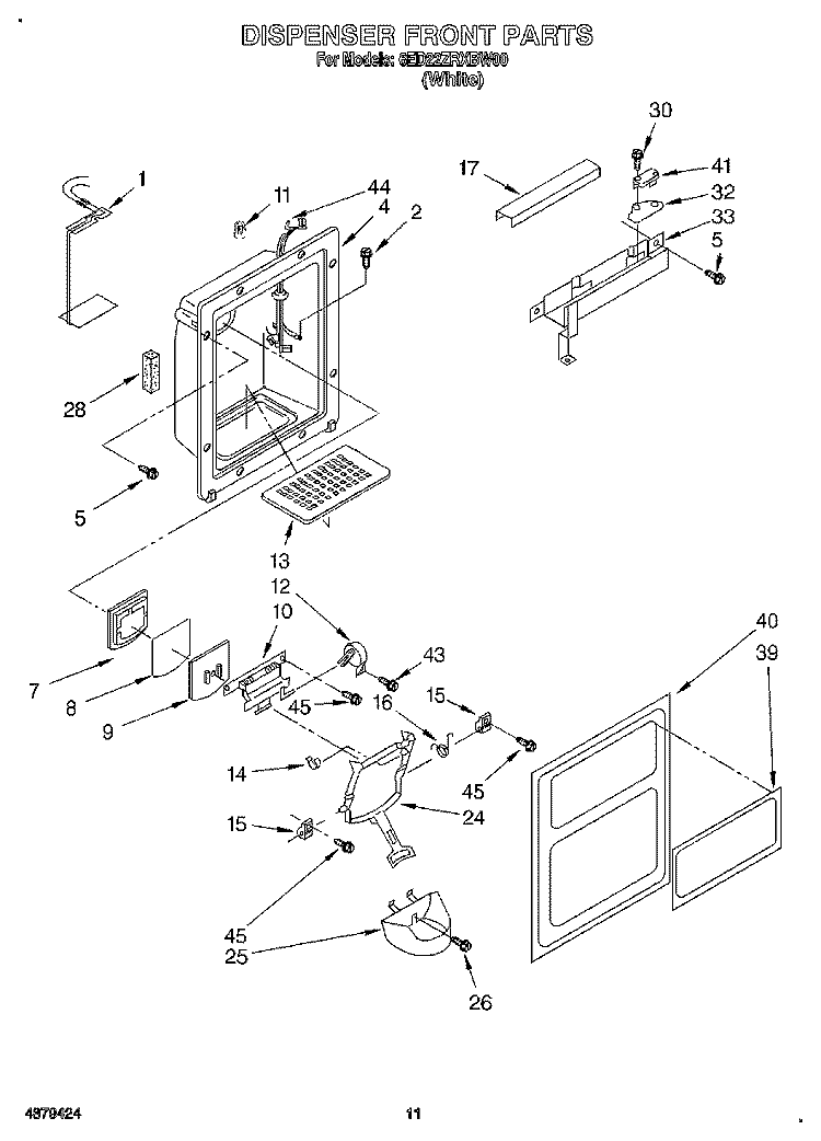 DISPENSER FRONT Diagram and Parts List for 6ED22ZRXBW00  Whirlpool Refrigerator