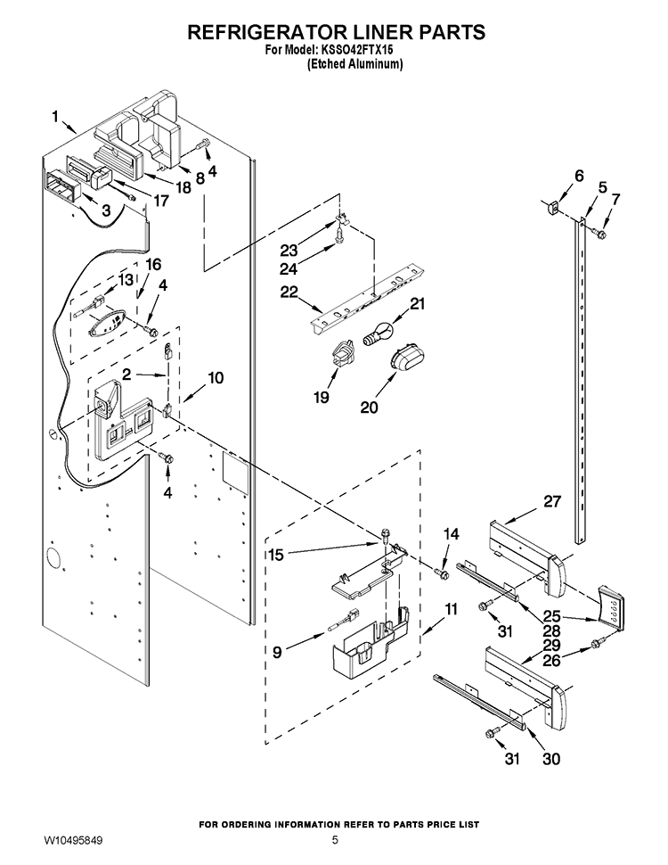 REFRIGERATOR LINER PARTS Diagram and Parts List for KSSO42FTX15  KitchenAid Refrigerator