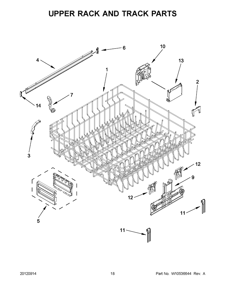 UPPER RACK AND TRACK PARTS Diagram and Parts List for KUDC10IBBL0  KitchenAid Dishwasher