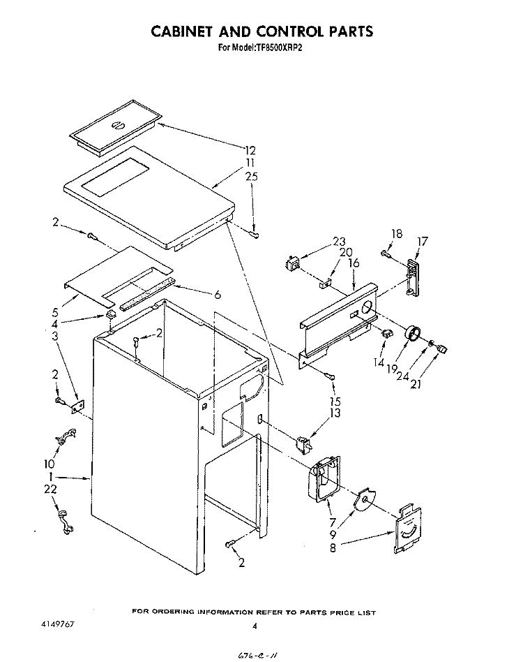 CABINET AND CONTROL Diagram and Parts List for TF8500XRP2  Whirlpool Trash Compactor