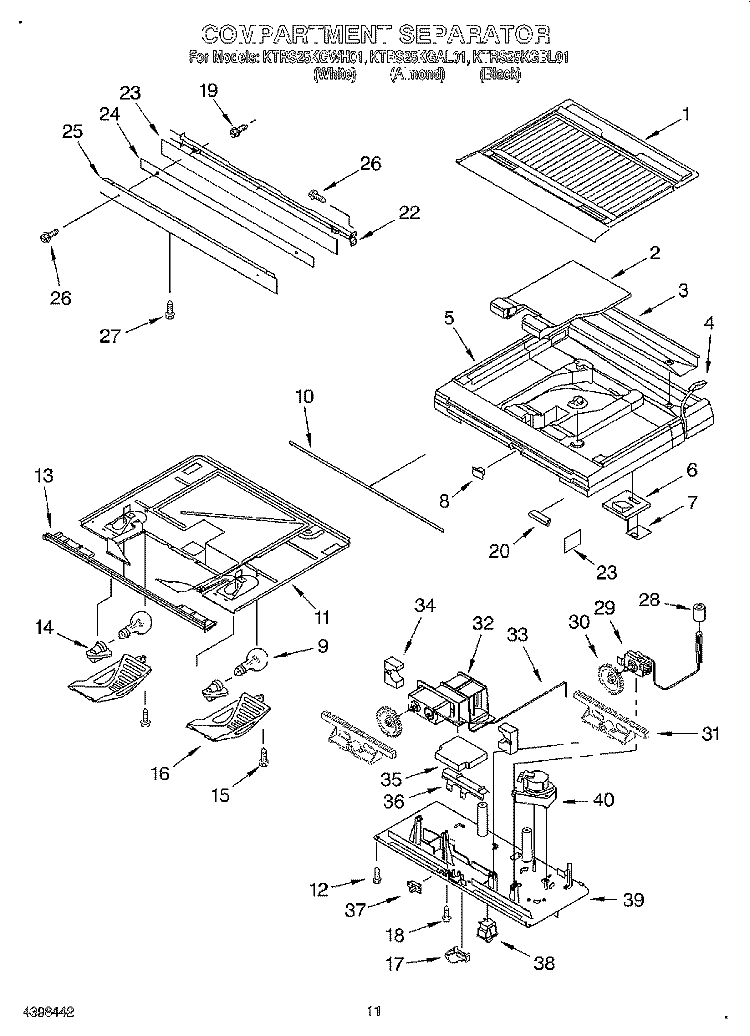 COMPARTMENT SEPARATOR, OPTIONAL Diagram and Parts List for KTRS25KGWH01  KitchenAid Refrigerator