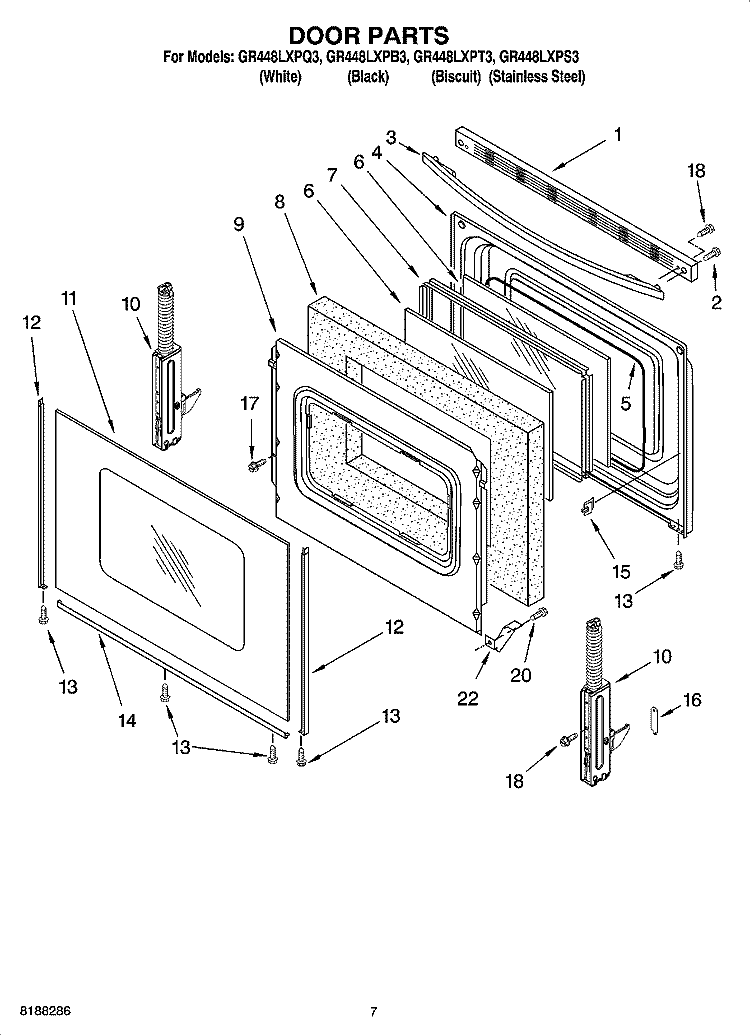 DOOR PARTS, OPTIONAL PARTS Diagram and Parts List for GR448LXPS3  Whirlpool Range