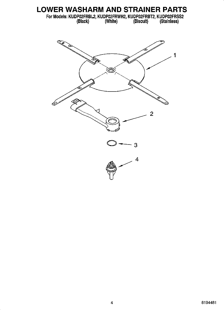 LOWER WASHARM AND STRAINER PARTS Diagram and Parts List for KUDP02FRBT2  KitchenAid Dishwasher