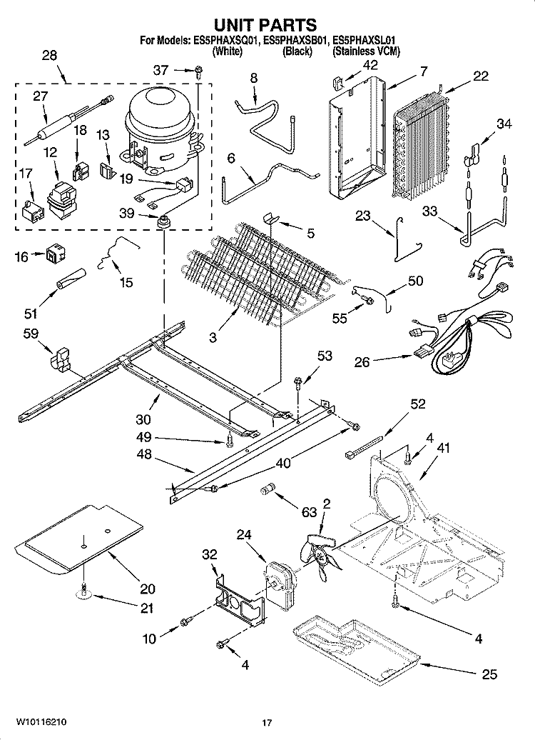 UNIT PARTS Diagram and Parts List for ES5PHAXSB01  Whirlpool Refrigerator