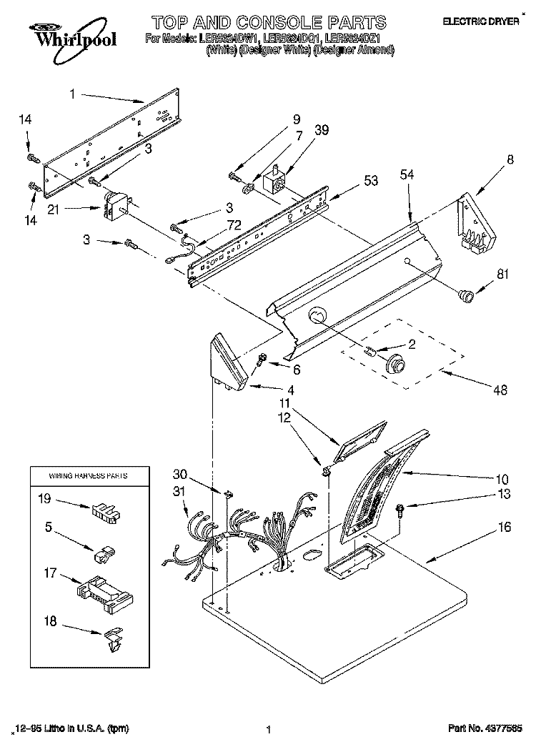 SECTION Diagram and Parts List for LER5624DZ1  Whirlpool Dryer