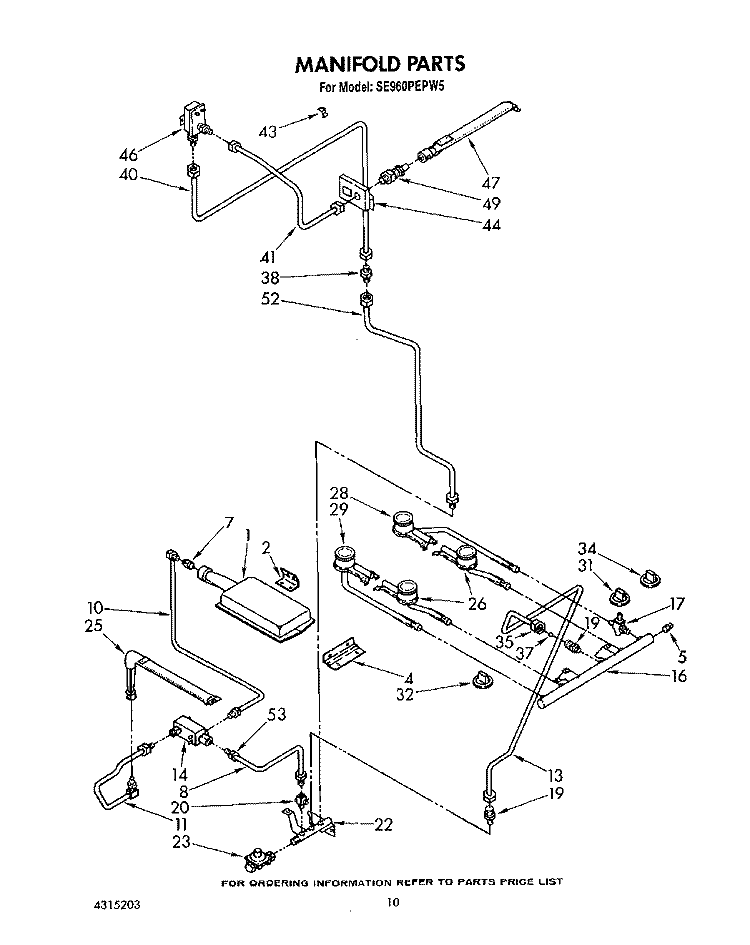 MANIFOLD Diagram and Parts List for SE960PEPW5  Whirlpool Range