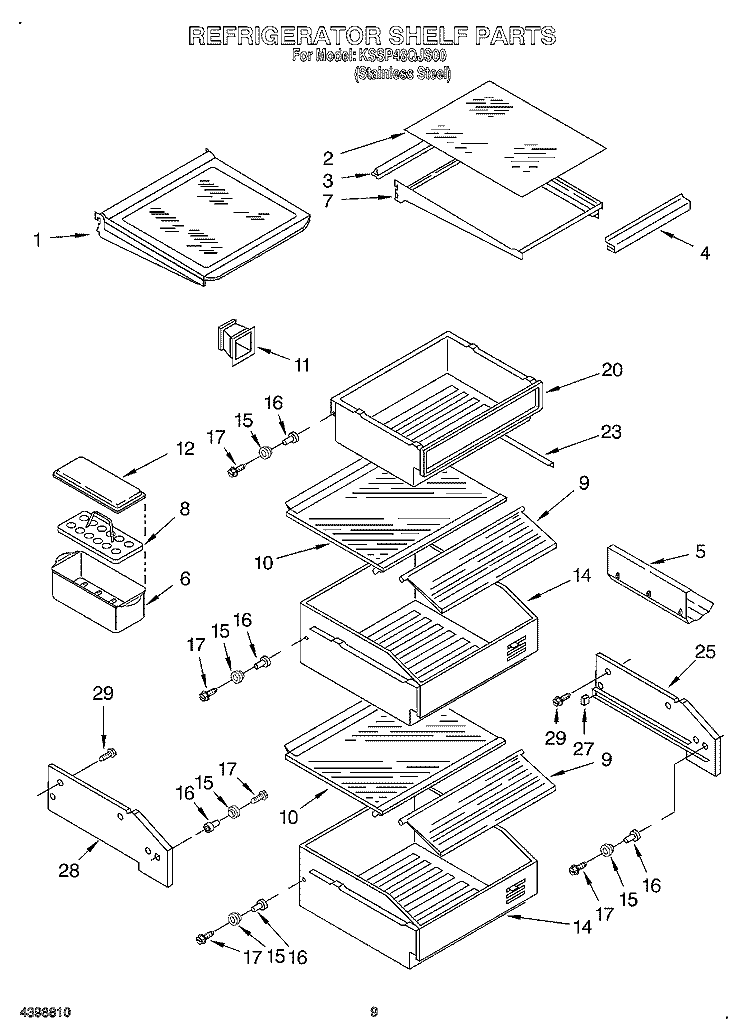 REFRIGERATOR SHELF Diagram and Parts List for KSSP48QJS00  KitchenAid Refrigerator