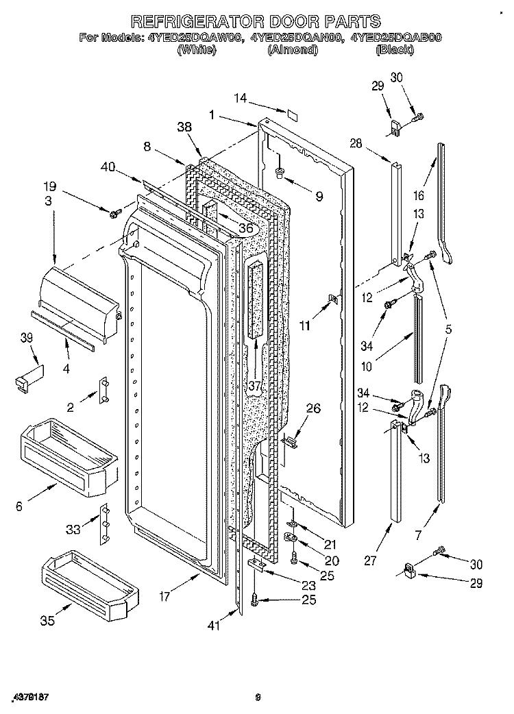 REFRIGERATOR DOOR Diagram and Parts List for 4YED25DQAB00  Whirlpool Refrigerator