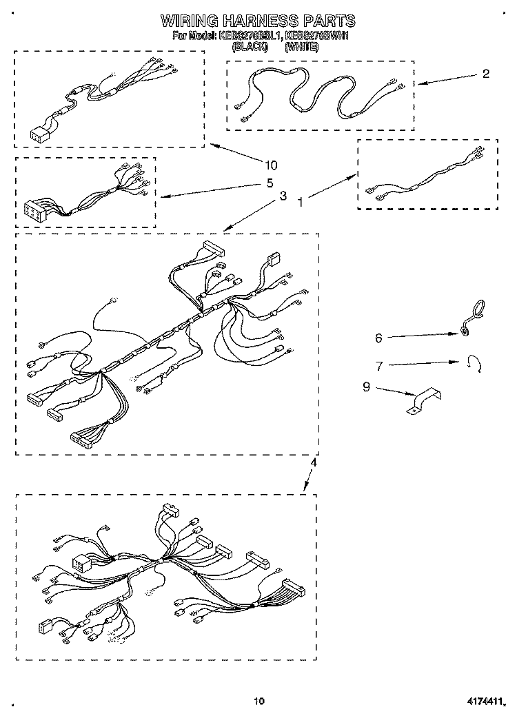 WIRING HARNESS Diagram and Parts List for KEBS276BWH1  KitchenAid Wall Oven