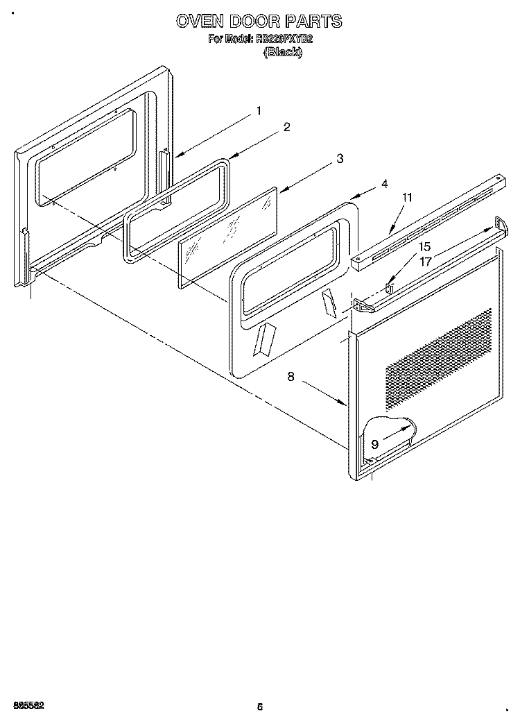 OVEN DOOR, OPTIONAL Diagram and Parts List for RB220PXYB2  Whirlpool Wall Oven
