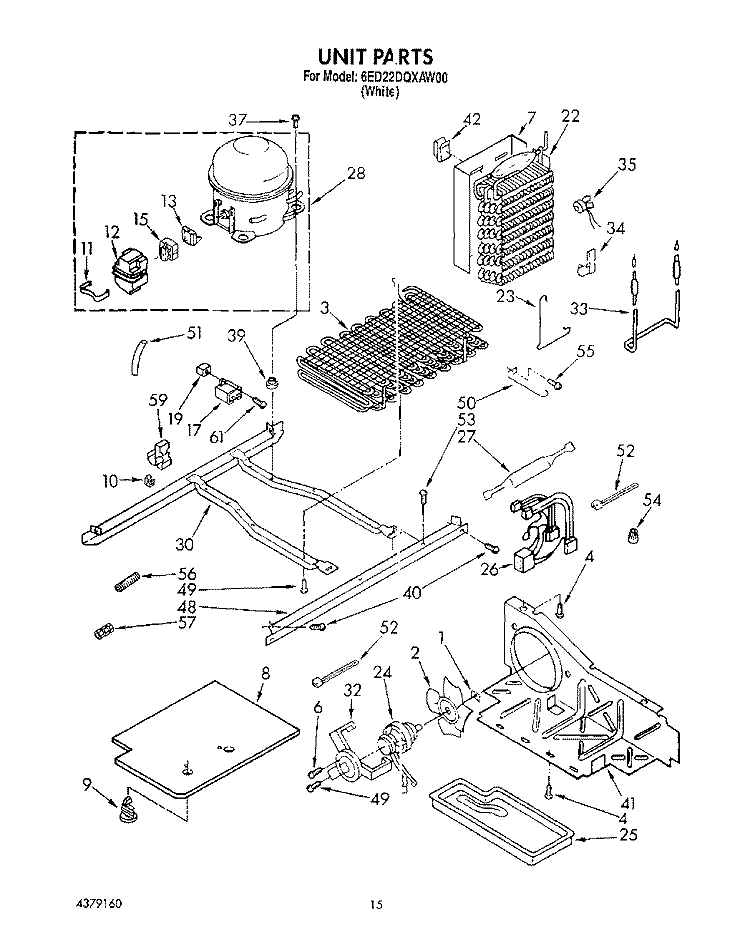UNIT Diagram and Parts List for 6ED22DQXAW00  Whirlpool Refrigerator