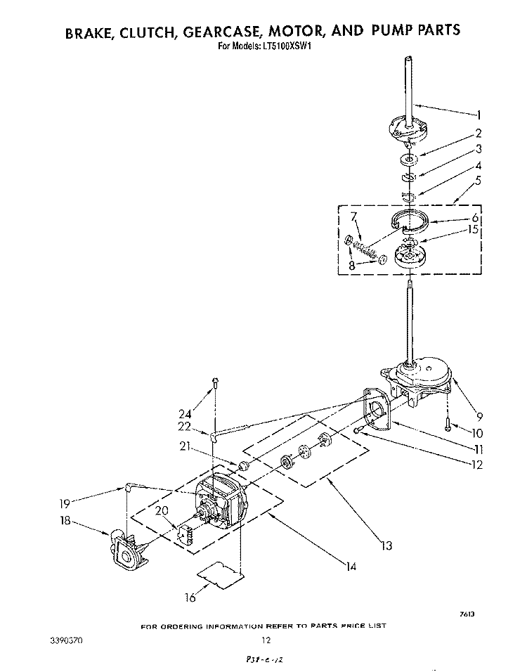 BRAKE, CLUTCH, GEARCASE, MOTOR AND PUMP Diagram and Parts List for LT5100XSW1  Whirlpool Washer Dryer Combo