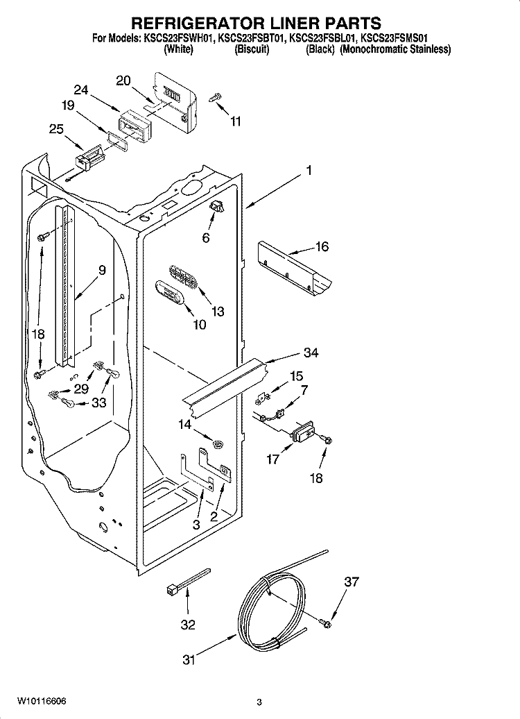 REFRIGERATOR LINER PARTS Diagram and Parts List for KSCS23FSBT01  KitchenAid Refrigerator