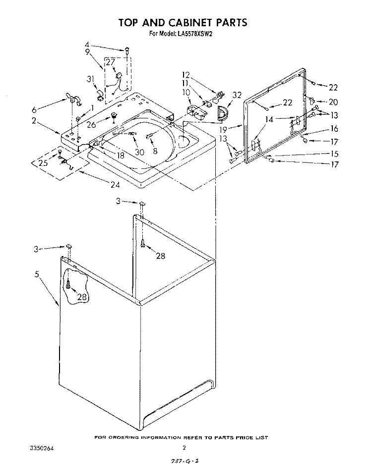 TOP AND CABINET , LITERATURE AND OPTIONAL Diagram and Parts List for LA5578XSW2  Whirlpool Washer