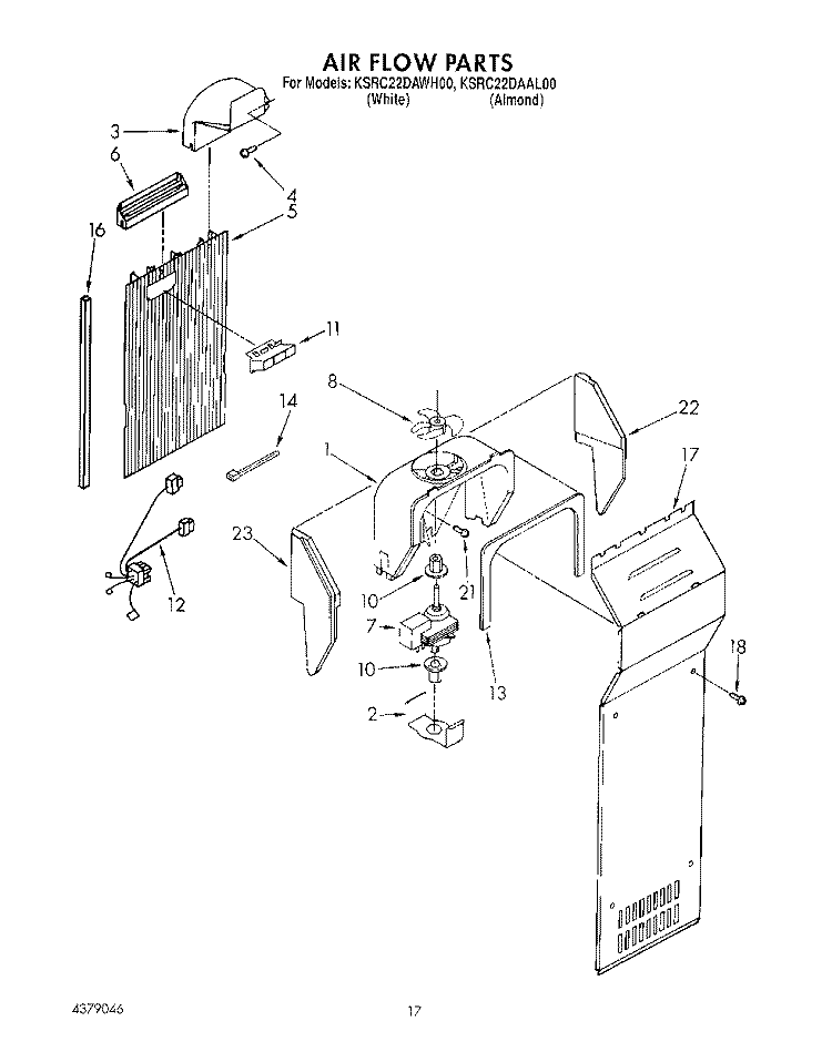 AIR FLOW Diagram and Parts List for KSRC22DAAL00  KitchenAid Refrigerator