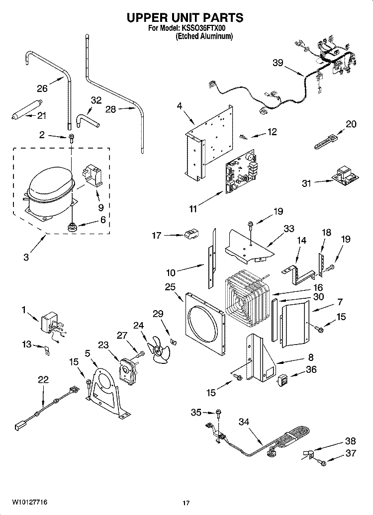 UPPER UNIT PARTS Diagram and Parts List for KSSO36FTX00  KitchenAid Refrigerator