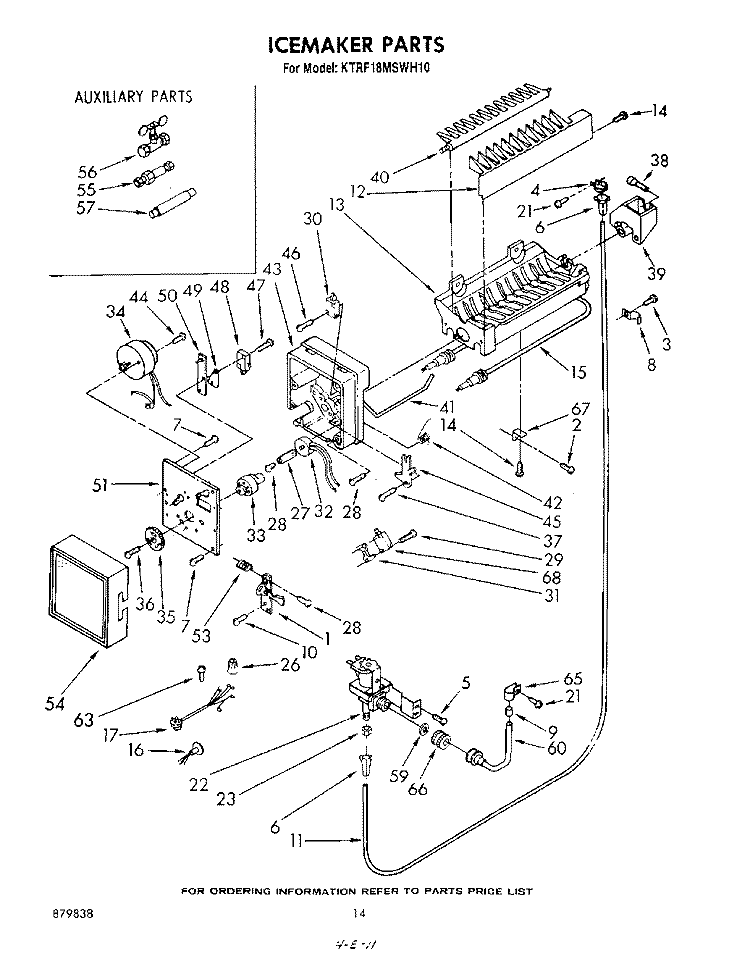 ICEMAKER , NOT ILLUSTRATED AND OPTI Diagram and Parts List for KTRF18MSPL10  Whirlpool Refrigerator