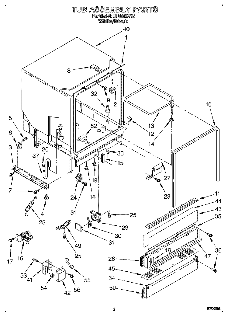 TUB ASSEMBLY Diagram and Parts List for DU8950XY2  Whirlpool Dishwasher