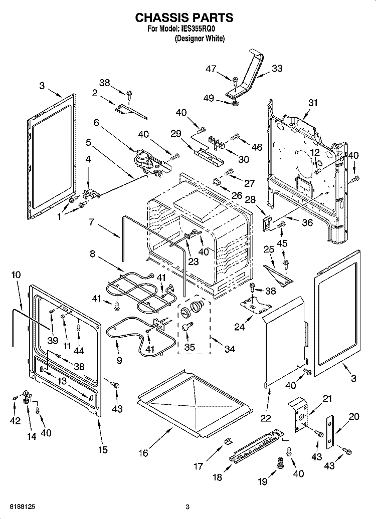 CHASSIS PARTS Diagram and Parts List for IES355RQ0  Inglis Range