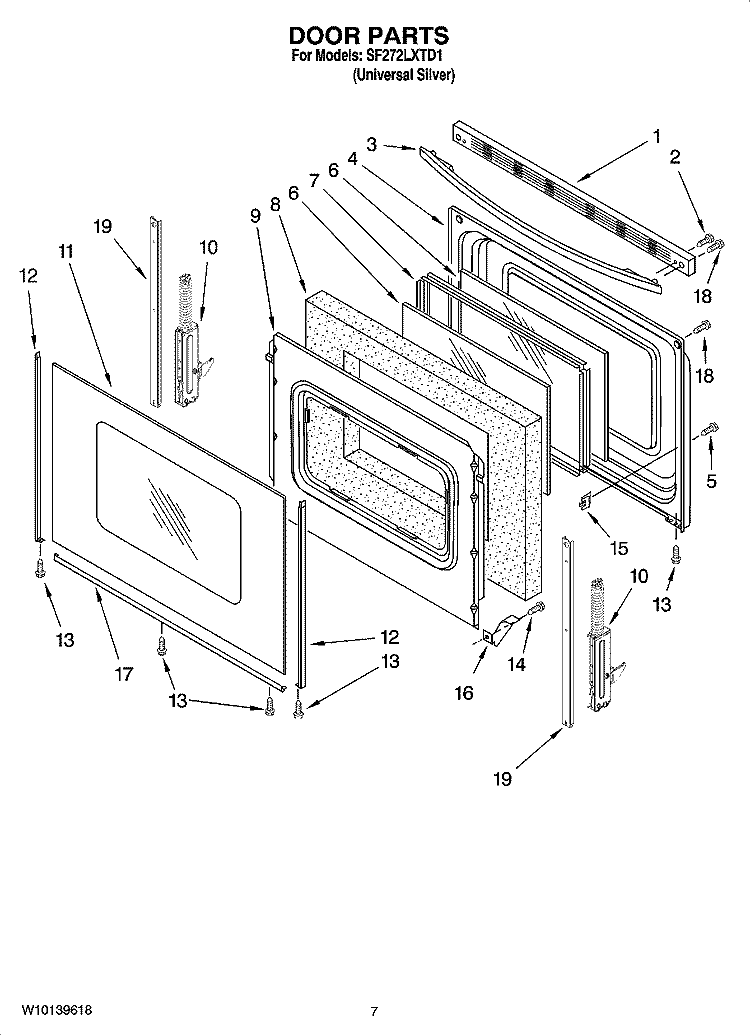 DOOR PARTS Diagram and Parts List for SF272LXTD1  Whirlpool Range