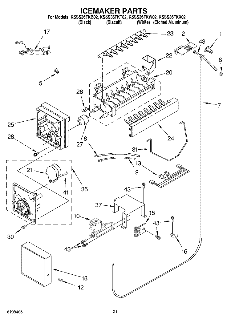 ICEMAKER PARTS Diagram and Parts List for KSSS36FKT02  KitchenAid Refrigerator