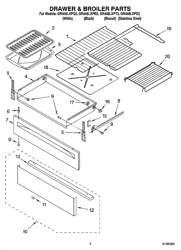 DRAWER & BROILER PARTS Diagram and Parts List for GR448LXPS3  Whirlpool Range