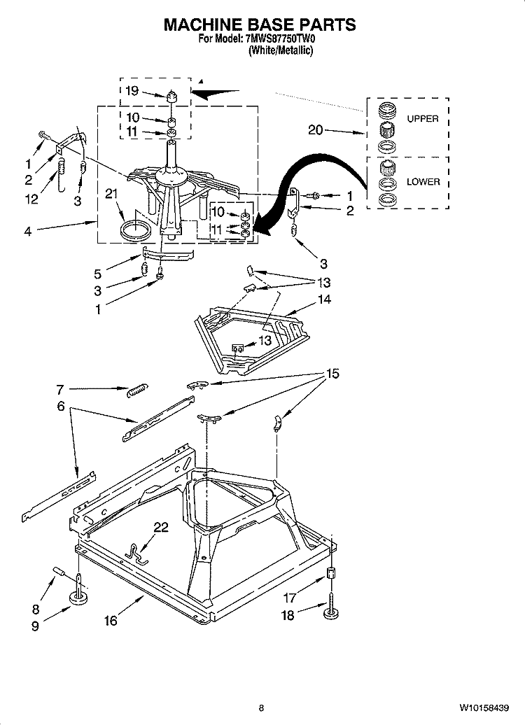 MACHINE BASE PARTS Diagram and Parts List for 7MWS87750TW0  Whirlpool Washer