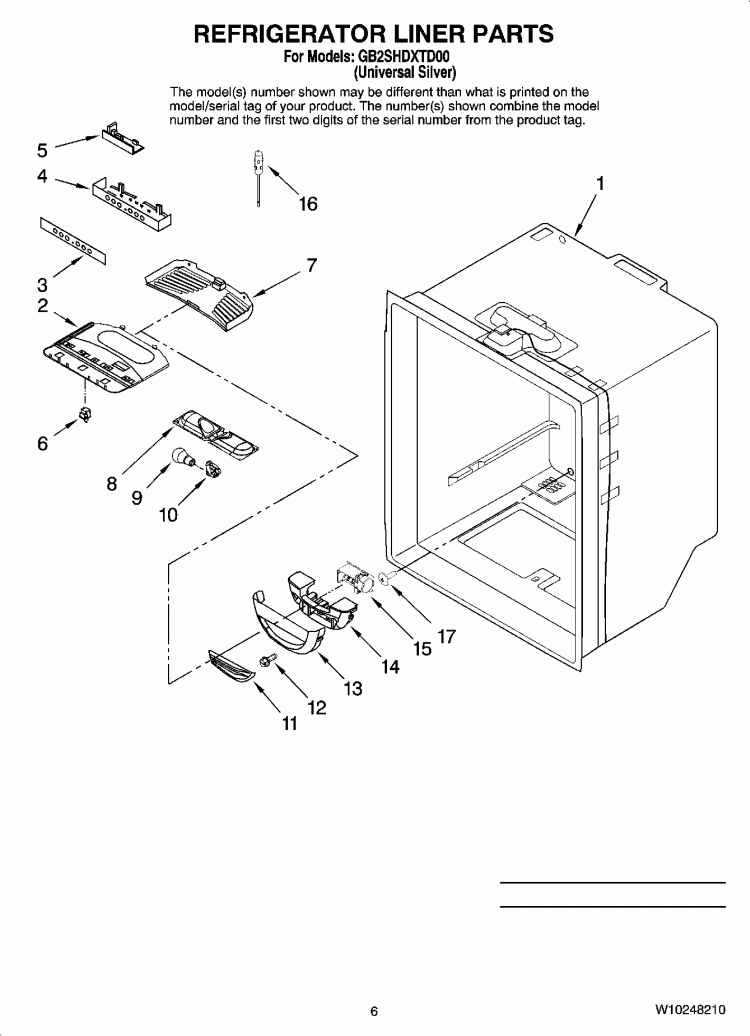 REFRIGERATOR LINER PARTS Diagram and Parts List for GB2SHDXTD00  Whirlpool Refrigerator
