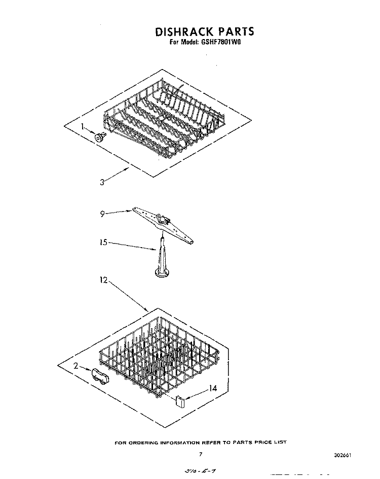 DISHRACK Diagram and Parts List for GSHF7801W0  Whirlpool Dishwasher
