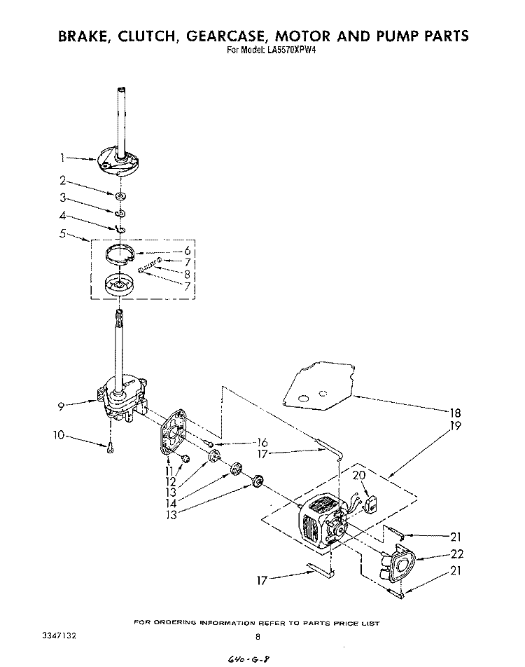 BRAKE, CLUTCH, GEARCASE, MOTOR AND PUMP Diagram and Parts List for LA5570XPW4  Whirlpool Washer
