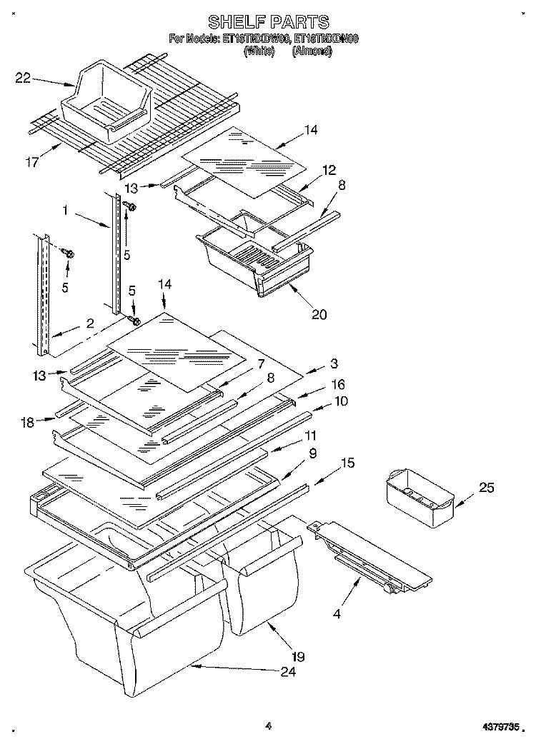 SHELF Diagram and Parts List for ET18TMXDW00  Whirlpool Refrigerator