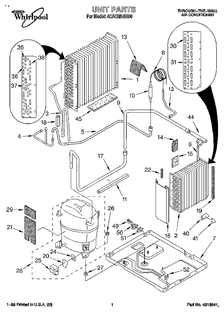 UNIT, LITERATURE Diagram and Parts List for 4CACM18ND0  Whirlpool Air Conditioner