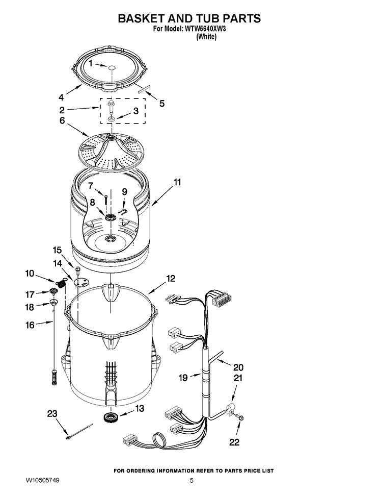 BASKET AND TUB PARTS Diagram and Parts List for WTW5640XW3  Whirlpool Washer