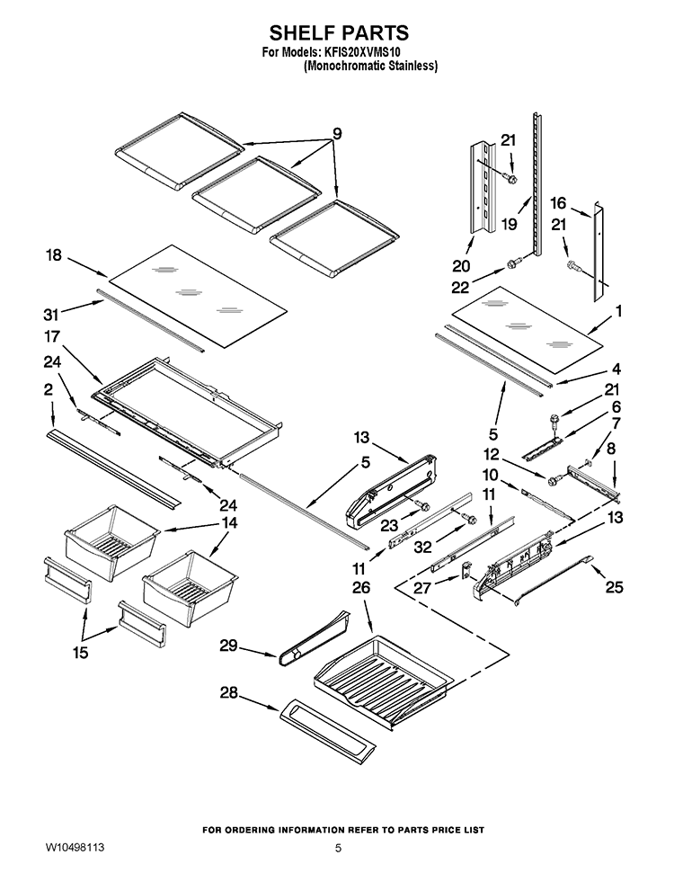 SHELF PARTS Diagram and Parts List for KFIS20XVMS6  KitchenAid Refrigerator