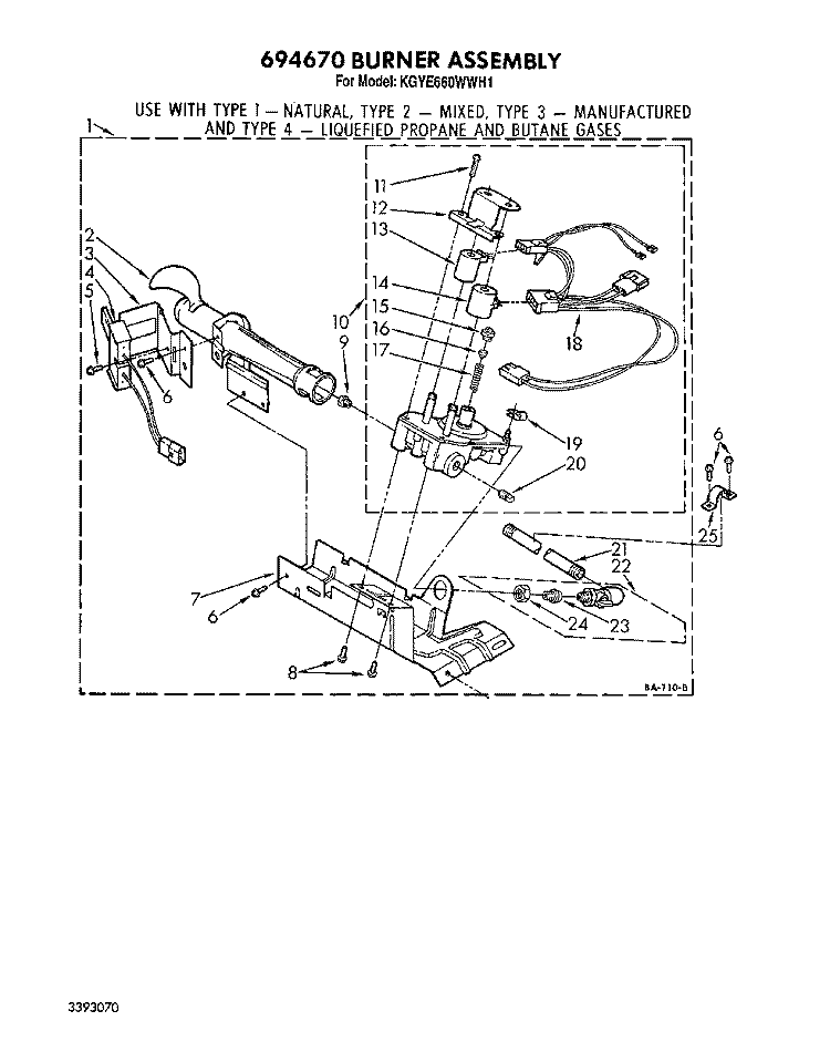 694670 BURNER ASSEMBLY Diagram and Parts List for KGYE660WAL1  KitchenAid Dryer