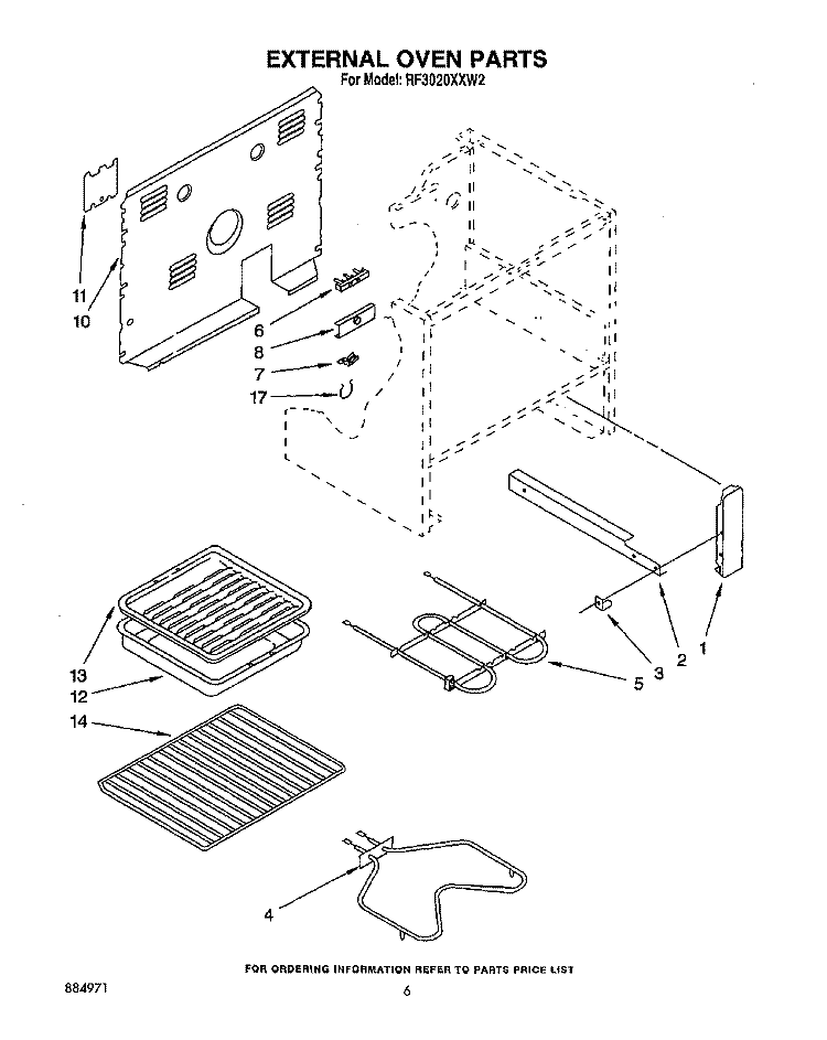EXTERNAL OVEN, OPTIONAL Diagram and Parts List for RF3020XXW2  Whirlpool Range