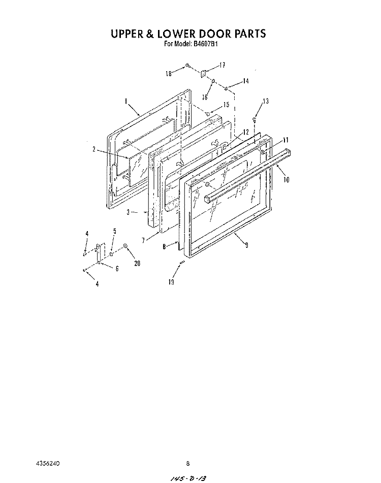 UPPER AND LOWER DOOR Diagram and Parts List for B4607B1  Roper Range