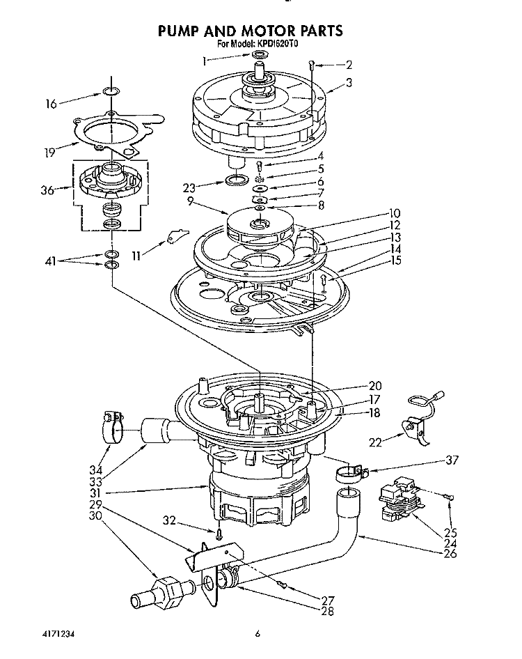 PUMP AND MOTOR Diagram and Parts List for KPDI620T0  KitchenAid Dishwasher